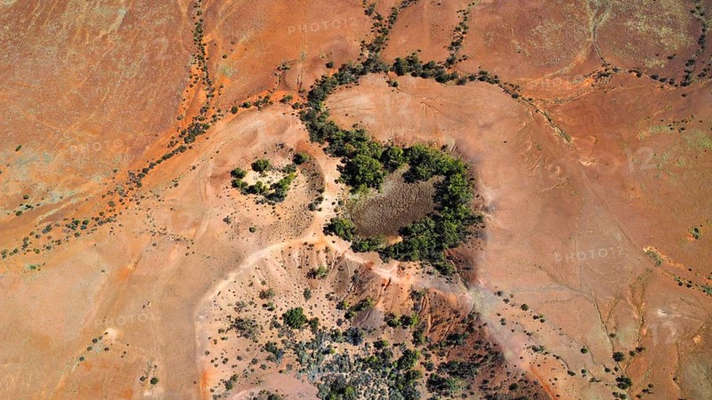 Meteorite craters in the Australian outback, photographed with a drone