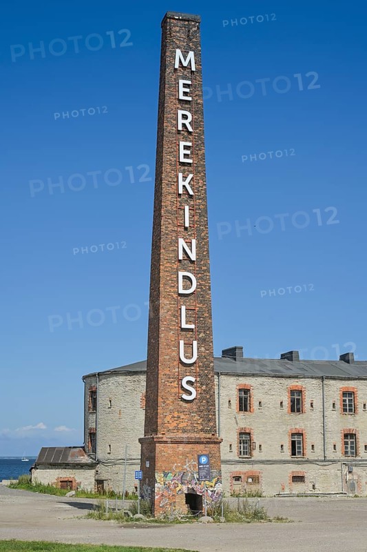 Chimney, advertisement for Estonian Maritime Museum, Patarei Sea Fortress and Prison, Tallinn, Estonia