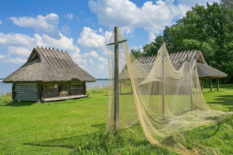 Fishing lodge, fishing nets, Estonian Open Air Museum, Rocco al Mare, Tallinn, Estonia