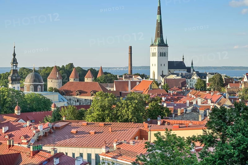 City panorama, St. Olaf's Church tower, view of the old town, Tallinn, Estonia