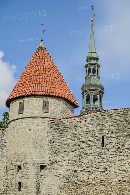 City wall, tower, St. Nikolai Church tower, Old Town, Tallinn, Estonia