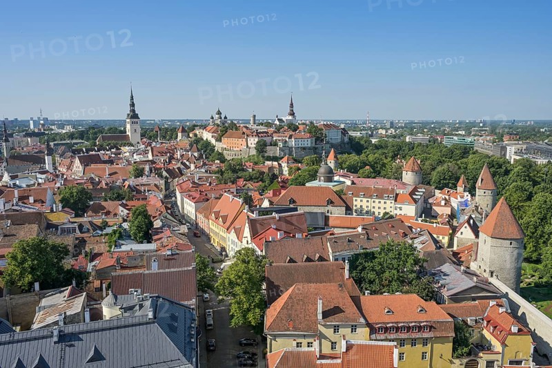 Old town, panorama, Toompea Cathedral Hill in the back, Tallinn, Estonia