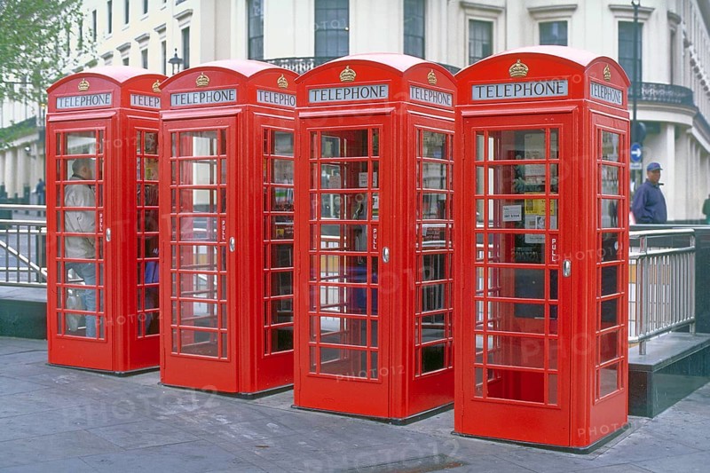 Typical red telephone boxes, London, England, Great Britain