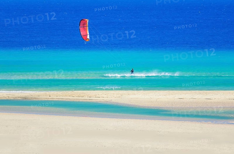 Water gliding, Sotavento Beach, Fuerteventura, Jandia, Canary Islands, Spain