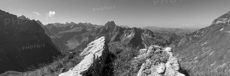 Mountain panorama from Laufbacher-Eckweg to Höfats, 2259m, Allgäu Alps, Allgäu, Bavaria, Germany