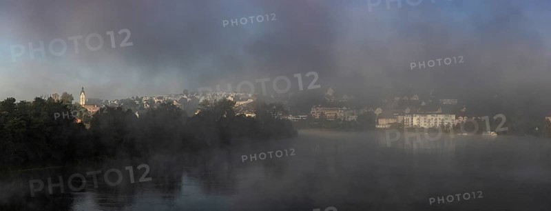 Morning fog over the Rhine, Laufenburg (D) and Laufenburg (CH), Switzerland