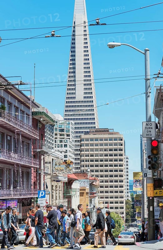 People crossing street, Chinatown, San Francisco, California, USA