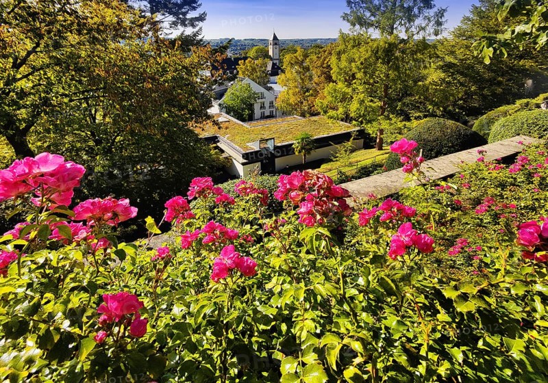 Konrad Adenauer House, view from the garden of St. Mary's Church, Stiftung Bundeskanzler-Adenauer-Haus, Rhöndorf, Bad Honnef, North Rhine-Westphalia, Germany