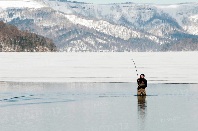 Japan, Hokkaido, Fisherman in winter Fisherman, winter, Frozen lake, Hokkaido, North, East, Winter, (Peche) Japan, 2017