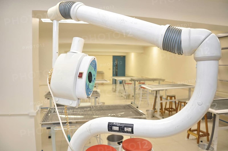 Aparelho de RX para animais. Sala de exames em faculdade de Veterinária