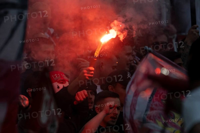 Pyro - Südkurve, COLOGNE, Germany - OCTOBER 18: During the Bundesliga match between FC Cologne vs. FC Augsburg at Rheinenergie-Stadion on matchday 8 of the 1. Bundesliga on October 18, 2025 in Cologne, Germany. DFL REGULATIONS PROHIBIT ANY USE OF PHOTOGRAPHS AS IMAGE SEQUENCES AND/OR QUASI-VIDEO, Rheinenergie-Stadion, Cologne, North Rhine-Westphalia, Germany
