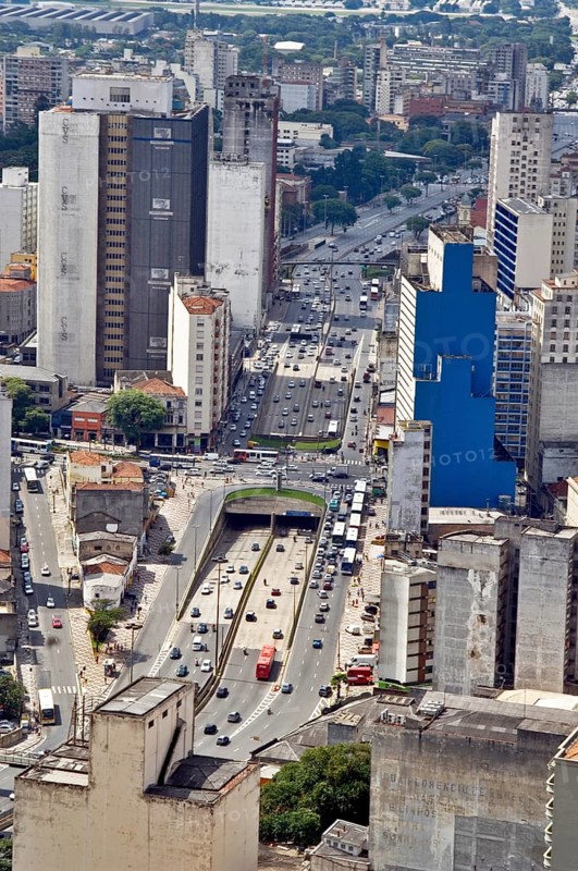 Aerial view, Avenue Prestes Maia, São Paulo, Brazil