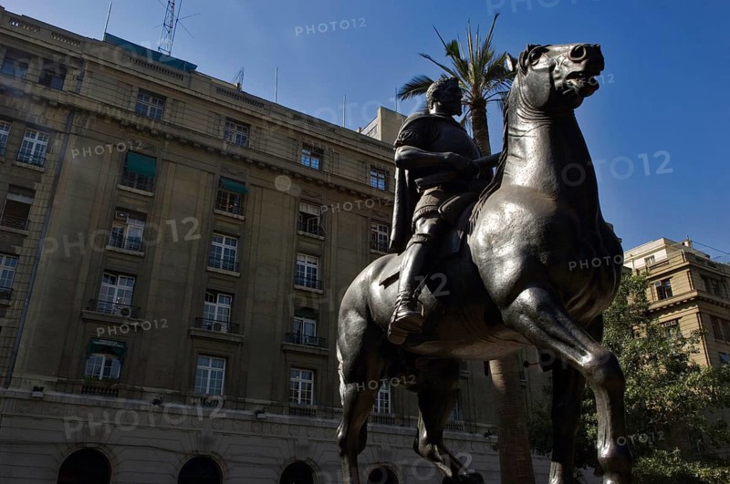 Pedro de Valdívia Monument, Cathedral of Santiago, Armas Square, Santiago, Chile