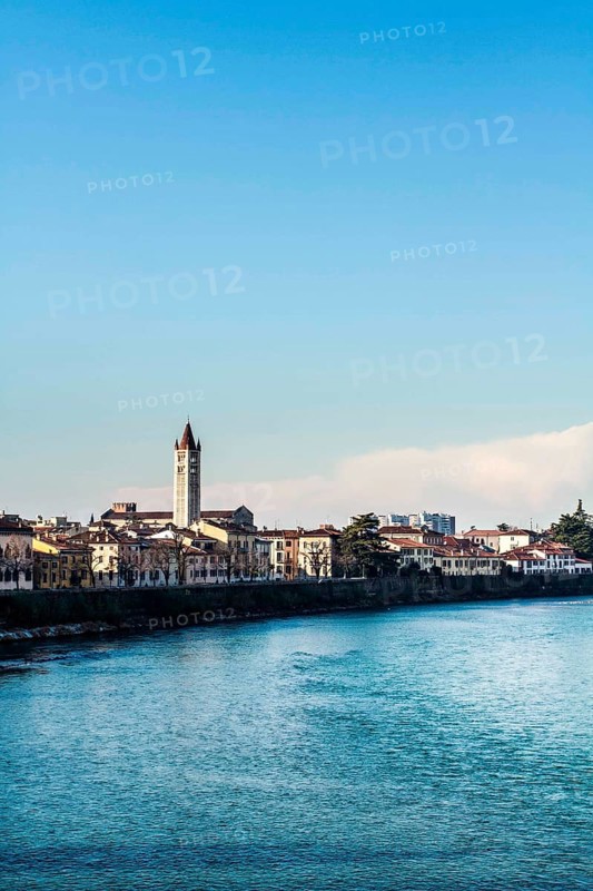 Adige River viewed from Castelvecchio Bridge. Verona, Province of Verona, Italy. 10.12.2012