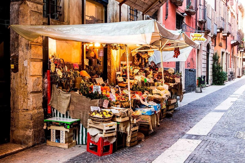 Small fruit market in historic center. Verona, Province of Verona, Italy. 10.12.2012