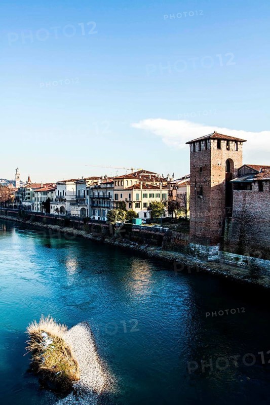 Adige River viewed from Castelvecchio Bridge. Verona, Province of Verona, Italy