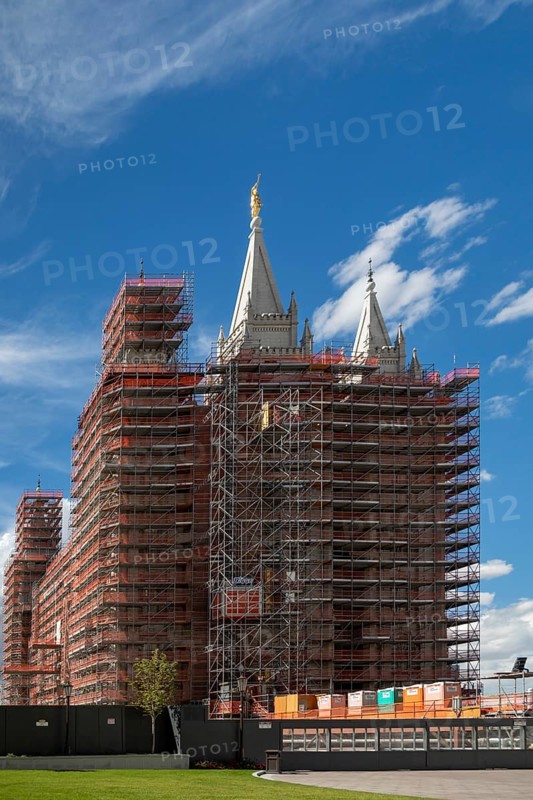 Salt Lake City, Utah - Scaffolding surrounds the Church of Jesus Christ of Latter-Day Saints' Salt Lake Temple, which is closed for renovations