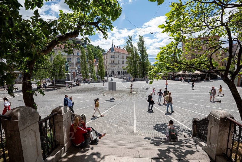 Old Town with Prešeren Square in Ljubljana, Slovenia