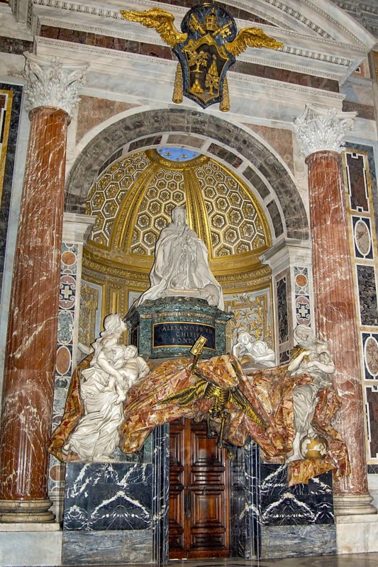 Opulently designed tomb of Pope Alexander VII in St. Peter's Basilica, Basilica of St. Peter's Basilica, Vatican, Rome, Lazio, Italy
