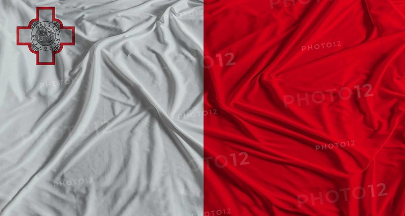 Maltese flag with fabric texture background. National flag of Malta with cloth texture