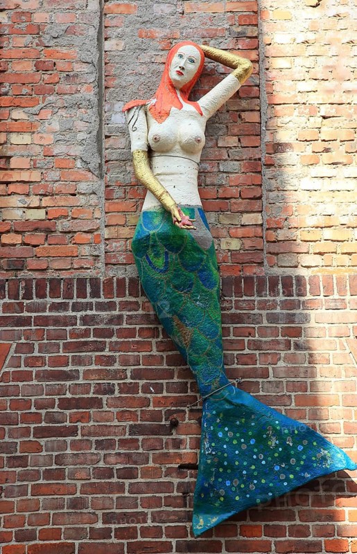 Mermaid from papier-mâchee, Stralsund, Vorpommern-Rügen district, Mecklenburg-Western Pomerania, Germany (permanent work of art by the Kabruusch company in public space)