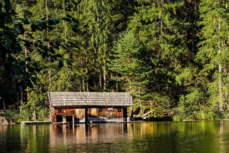 Boathouse on Lake Piburg in Oetz in Ötztal, Tyrol, Austria