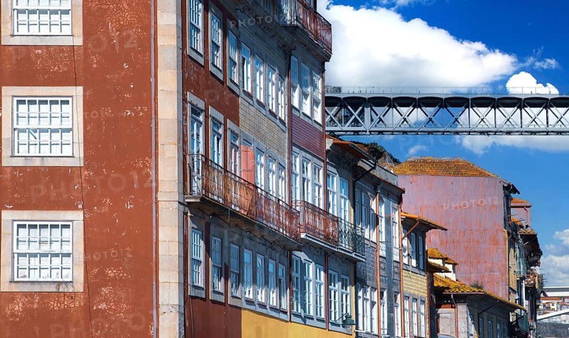 Beautiful and colorful Porto Streets near Rio Douro in historic center