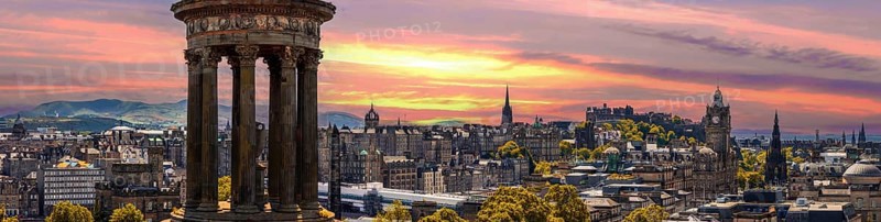 The Old and New Towns of Edinburgh panoramic skyline city view from Calton Hill. A Unesco site