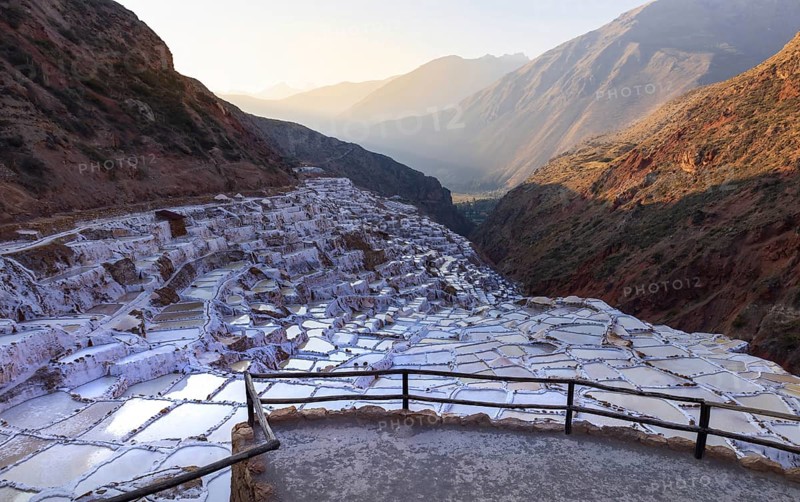 Scenic salinas Maras Salt mines in Sacred Valley Valle Sagrado in Cusco, Peru