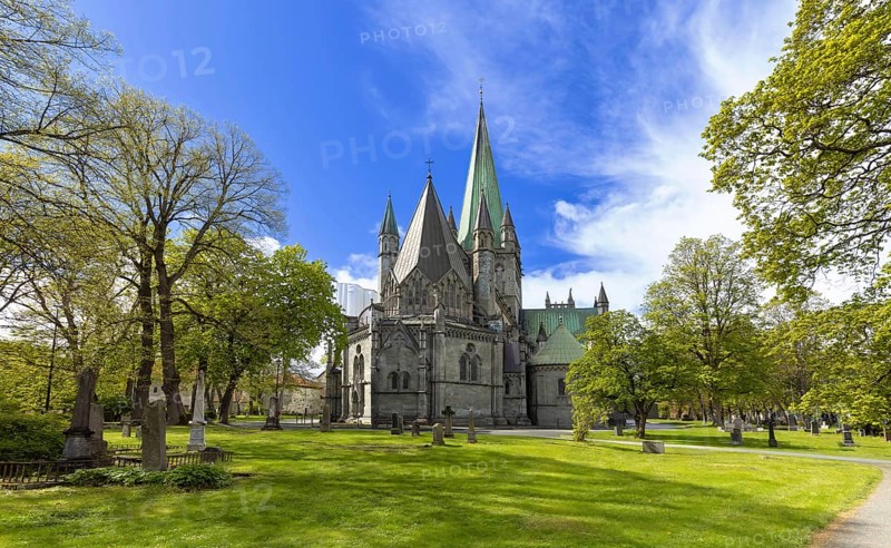 Norway, Trondheim town. Nidaros Cathedral in historic city center