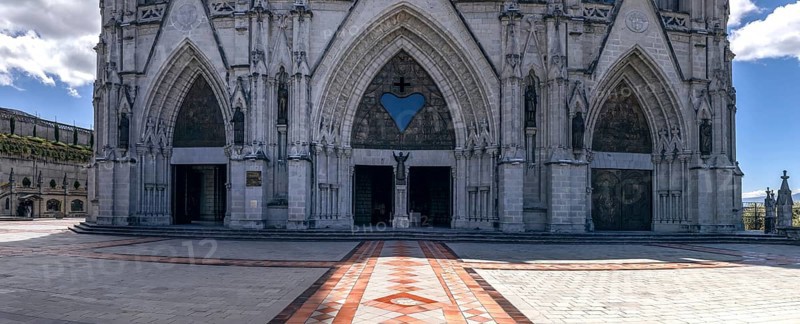 Cathedral Basilica of National Vow in historic center of Quito, Ecuador. Roman catholic church