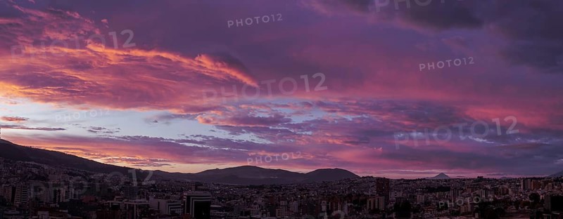 Skyline panoramic view of the historic center in Quito, Ecuador