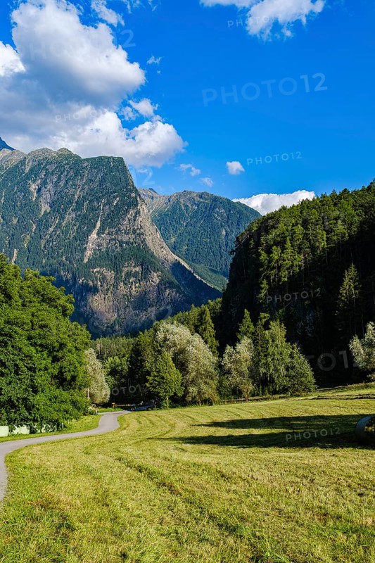 Picturesque mountain landscape with a view of the Acherkogel, on Lake Piburg in Oetz in the Ötztal, Tyrol, Austria