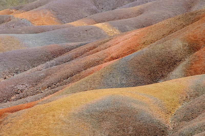 Part detail of hill with rare coloured seven-coloured earths from Chamarel, Terres des Couleurs, Chamarel Natural Park, Chamarel, Mauritius