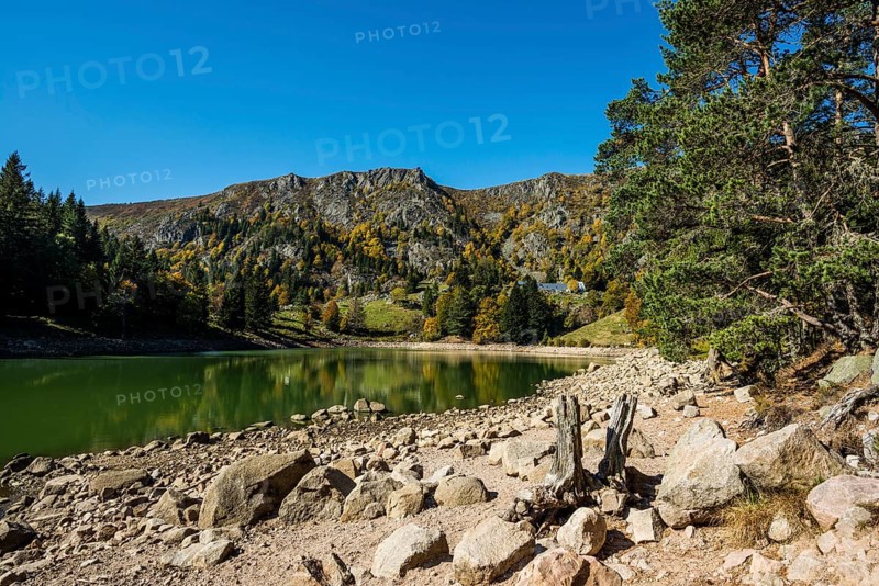 Picturesque mountain lake in autumn, Lac de Forlet, Lac des Truites, Col de la Schlucht, Vosges, Alsace-Lorraine, Department of Vosges Haut-Rhin, France