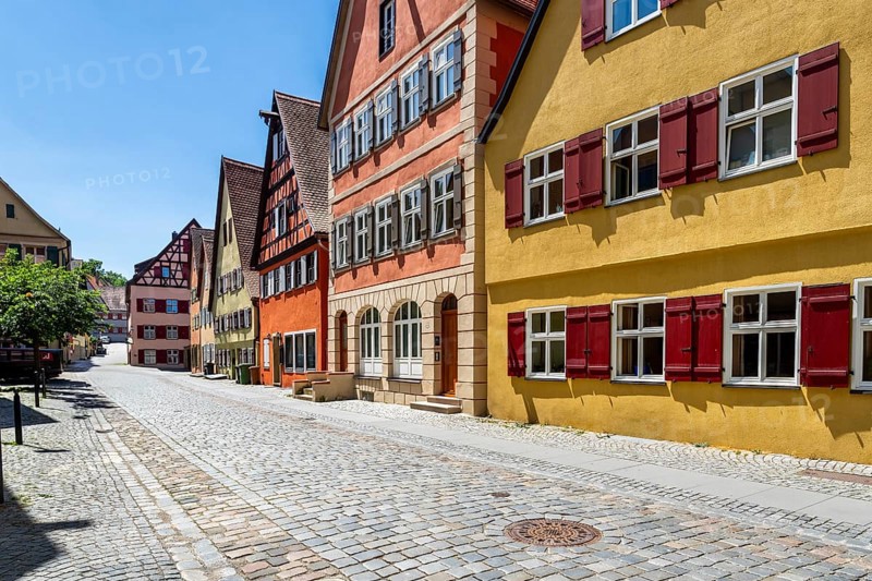 Colorful houses, Old historical city of Dinkelsbühl, middle Franconia, Bavaria, Germany