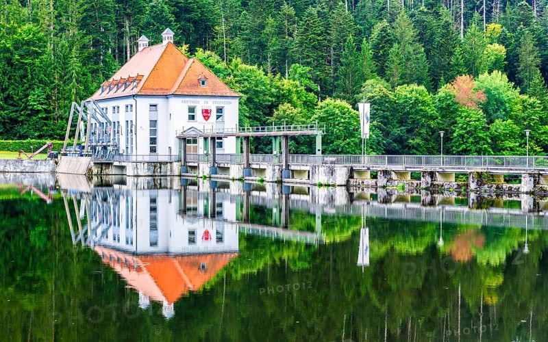 Power plant at lake Höllsteinsee, river Black Regen, region Regen, National Park Bavarian Forest, Bavaria, Germany
