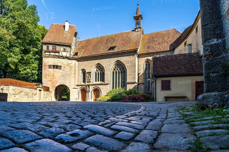 Castle garden, historical city of Rothenburg ob der Tauber, middle Franconia, Bavaria, Germany