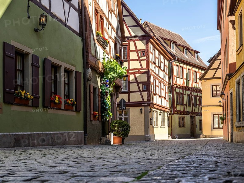 Half-timbered houses, historical city of Rothenburg ob der Tauber, old town, middle Franconia, Bavaria, Germany