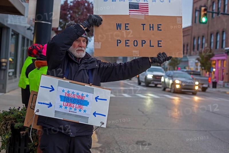 Milan, Michigan USA - 11 November 2025 - On Veterans Day, veterans held rallies across the country to oppose ICE, military occupation of cities, and Trump Administration cuts that hurt poor and working people. The Milan rally was in a small city in rural Michigan