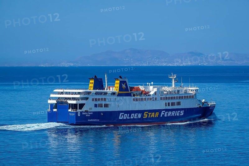 Mykonos, Cyclades, Greece - Golden Star Ferries' Andros Queen ferry on its way to Andros Island