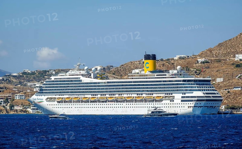 Mykonos, Cyclades, Greece - Cruise ship Costa Fortuna is in Mykonos port