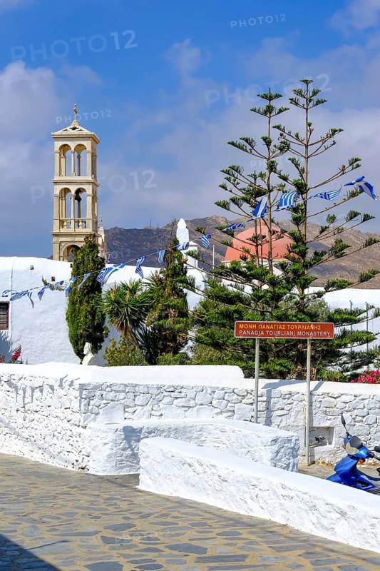 Ano Mera, Mykonos, Cyclades, Greece - The Panagia Tourliana monastery is the center of Ano Mera. The 16th century men's convent on the village square in the interior of the island is now a tourist attraction much visited by tourists