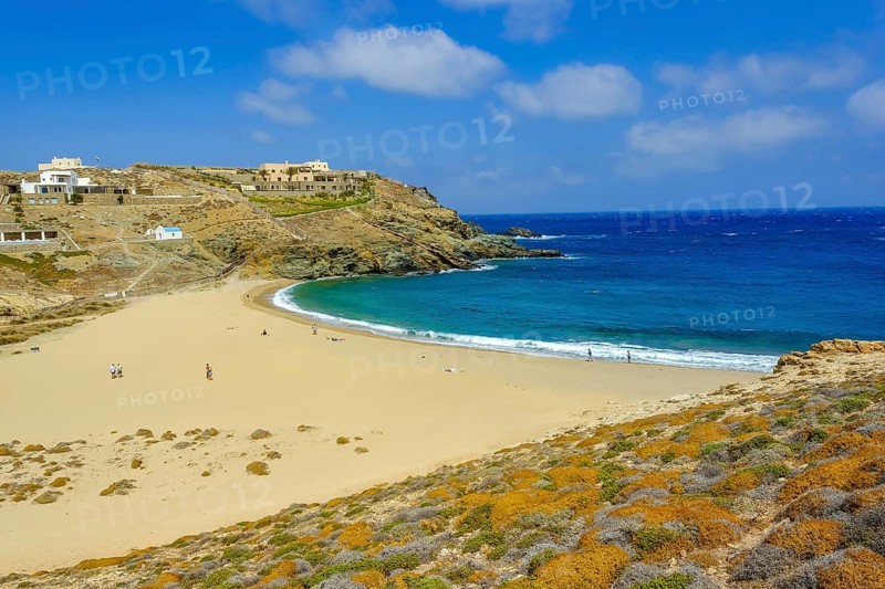 Mykonos, Cyclades, Greece - Fokos Beach, small settlement with sandy beach in the north of the island