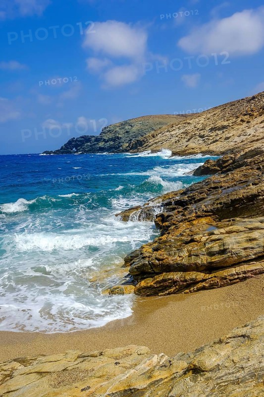 Mykonos, Cyclades, Greece - Fokos Beach, small settlement with sandy beach in the north of the island