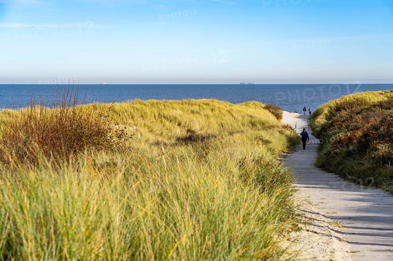 East beach of the East Frisian island of Spiekeroog, beach access through the dunes of Lower Saxony, Germany