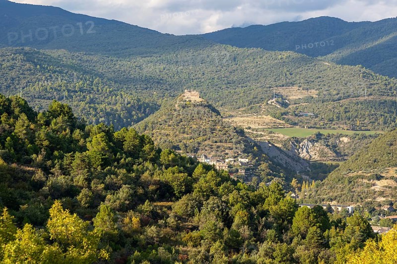 Castillo de Boltaña hilltop castle above village of Boltana, Huesca province, Aragon, Spain