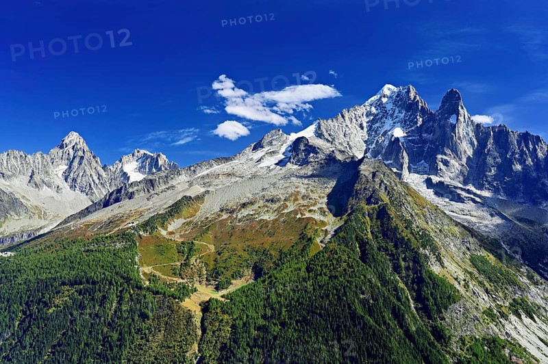 Snowy Aiguille Verte, Aiguille du Dru, Chamonix-Mont-Blanc, Haute-Savoy, France