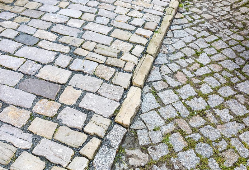 Different pavement on Cathedral Square in Naumburg (Saale), Saxony-Anhalt, Germany