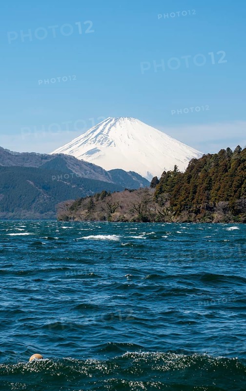 View of Lake Ashi with Mount Fuji volcano, Hakone, Japan